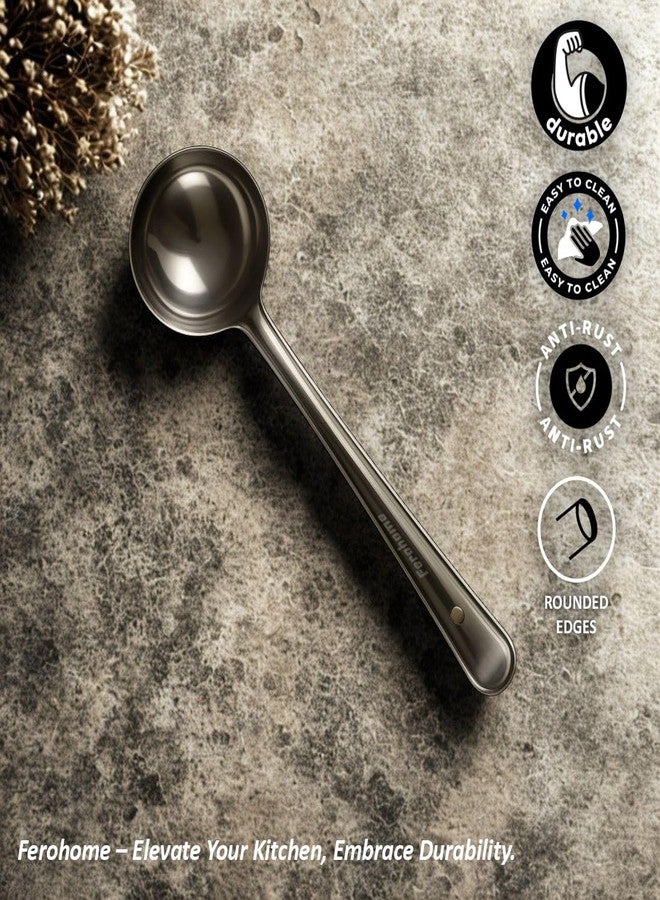 مغرفة دهن من الفولاذ المقاوم للصدأ من فيروهوم | طقم من 3 قطع (3، 5، 7) | ملعقة تقديم متينة للشوربات والكاري والمرق | حواف دائرية | آمنة للغسل في غسالة الأطباق - Image 3